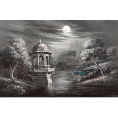 G. N. Qazi, 24 x 36 inch, Acrylic on Canvas, Cityscape Painting, AC-GNQ-091